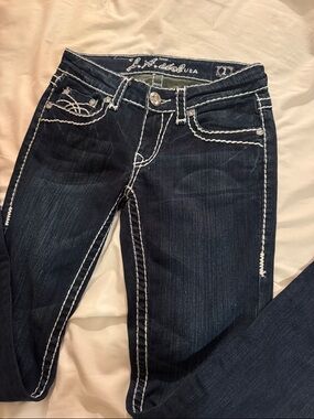 L.A. Idol Dark Blue Skinny Jeans with White Contrast Stitching